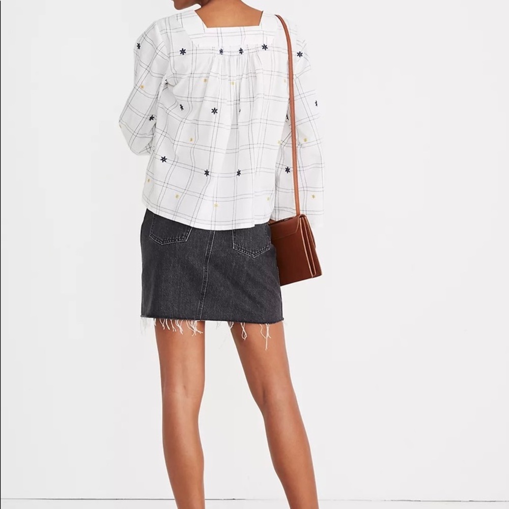 Embroidered Windowpane Square-Neck Button-Down Top - image 6